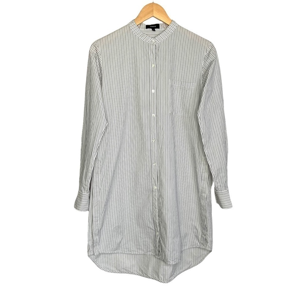 Theory Womens 2 for 1 shirt Dolan Stripe Top XS Grey White Button Side Slits